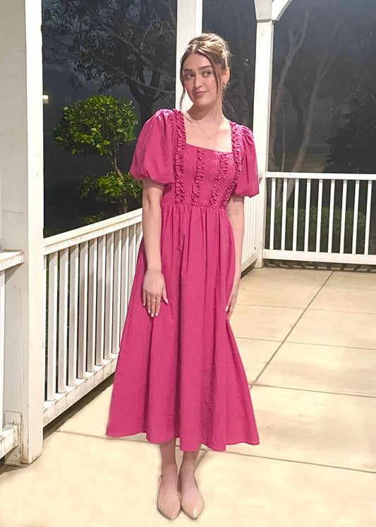 Tickled Pink Smocked Midi Dress