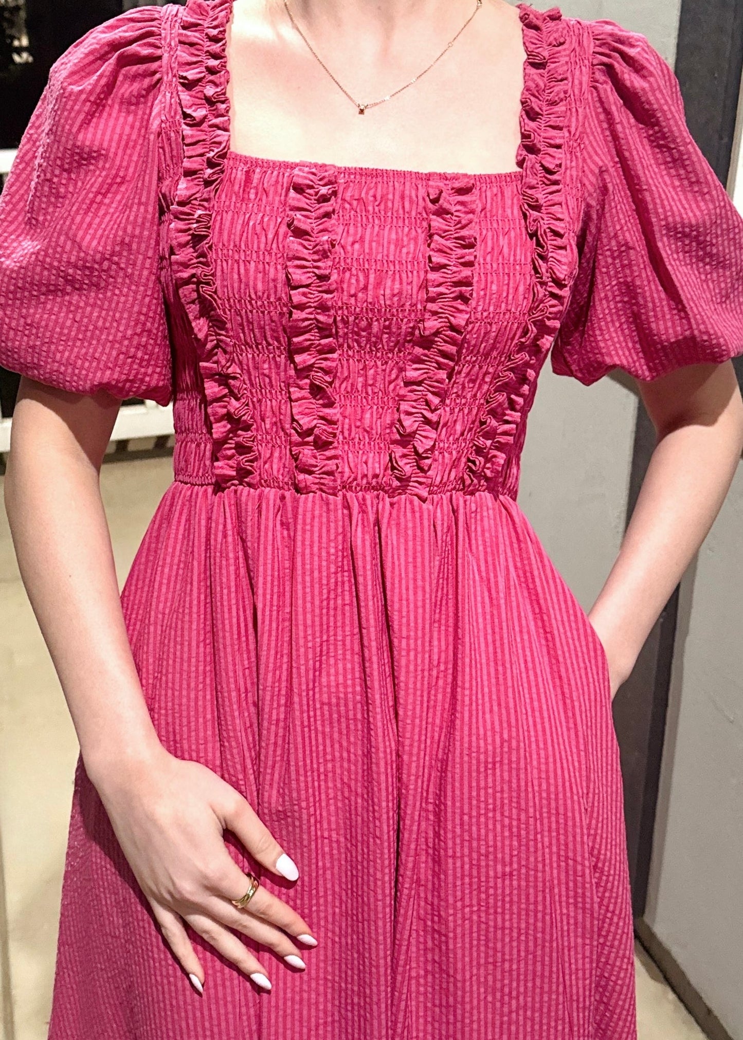 Tickled Pink Smocked Midi Dress