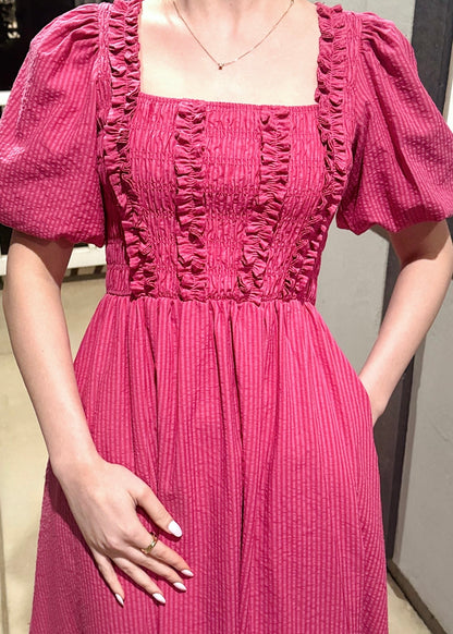 Tickled Pink Smocked Midi Dress
